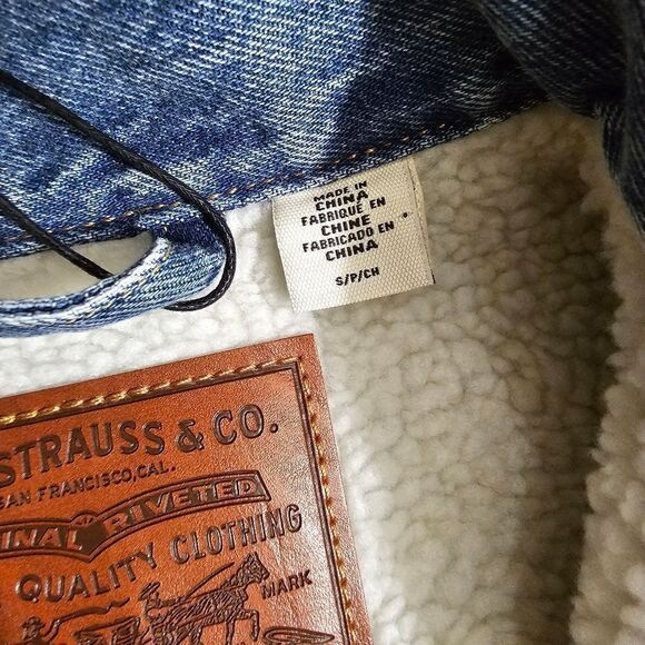 Levi's Premium Sherpa Bomber Jacket Small S Medium Wash Navy Satin 90s Vintage - Picture 9 of 15